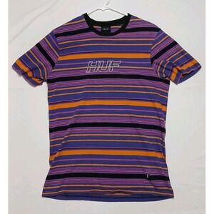 HUF‎ Men's 100% Cotton Orange & Purple Striped T Shirt Size Medium
